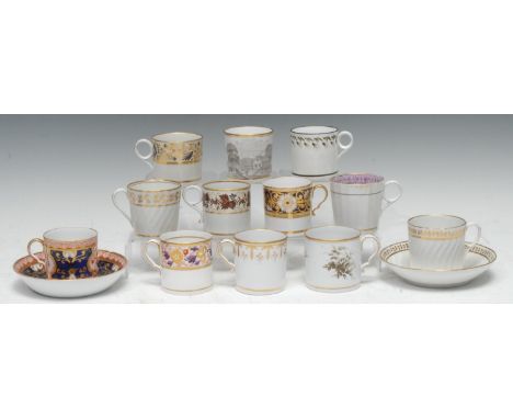 A Spode Coffee can, pattern 889, banded with stylised flowers and foliage in tones of purple, red and gilt, c.1810;  a simila