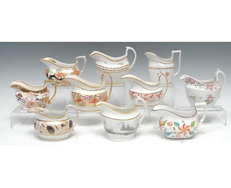 A Spode boat shaped cream jug, deep band of fruiting oak, gilt line border, 14cm wide, pattern 1050,  c.1810;  another, panel