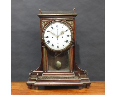 An 18th century Austrian mahogany bracket clock, by Johannes Seytz, Stadtamhof, 24cm enamel dial with Roman and Arabic numera