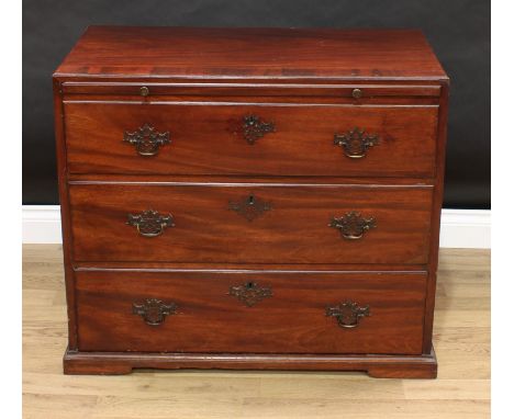 A George II mahogany bachelor's chest, caddy top above a slide and three long graduated drawers, pierced brass bat shaped han