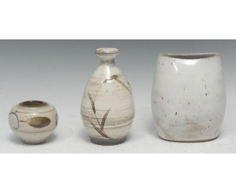 Studio Pottery - a Leach Pottery small ovoid vase, 6.5cm high, lightly impressed mark; two others similar (3) 