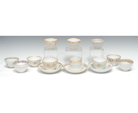 A New Hall Bute shaped teacup and saucer, decorated in the Imari palette, c.1800;  other New Hall tea bowls, coffee and teacu