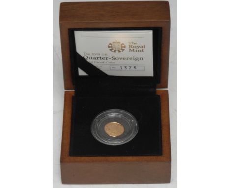 Coin, GB, Elizabeth II, 2009 gold quarter-sovereign, first issue, numbered 1375, capsule and cased en suite with paperwork, 1