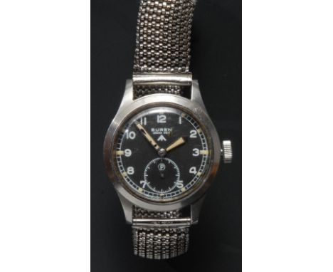 Buren - a World War II military issue wristwatch, black dial, Arabic numerals, subsidiary seconds, luminous hour markers and 