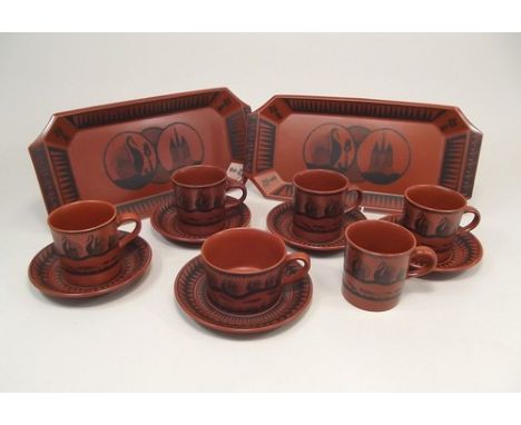 SCOTTIE WILSON.
Scottie Wilson designed tea ware for Royal Worcester, comprising four tea cups & saucers, one coffee cup & sa