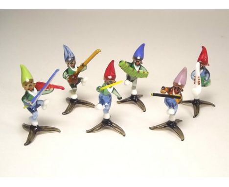 LAMP GLASS FIGURES.
A set of six Pirelli type lamp glass gnome musicians.
Height 6cm.