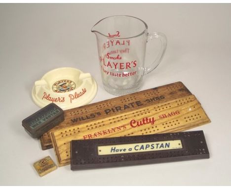TOBACCO ADVERTISING.
Three tobacco advertising cribbage boards & four other items.