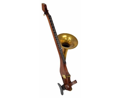 Interesting two string phonofiddle, 'Plectrum Model', by and inscribed on the brass horn A.T. Howson, Maker, London 