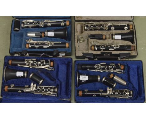 Three ex-student Buffet Crampon &amp; Cie clarinets; also a contemporary unnamed clarinet, one without barrel joint and anoth