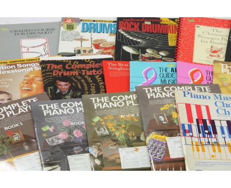 Quantity of various piano and drum tutor magazines;&nbsp;also three New Audition song books with backing track CDs and four m