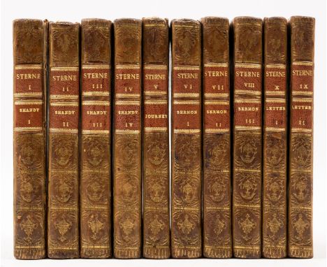 Sterne (Laurence) The Works, 10 vol., 11 engraved plates, single colour marbled plate, small ink ownership inscriptions to fr