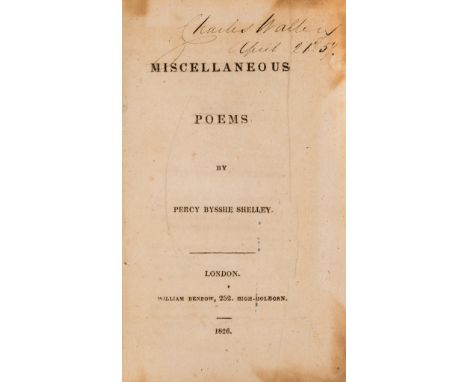 Shelley (Percy Bysshe) Miscellaneous Poems, pirated edition, contemporary ink ownership inscription to head of title, small s