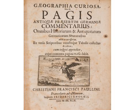 Paullini (Christian Franz) Gaeographia curiosa; seu, De pagis antiquae praesertim Germaniae commentarius, engraved device to 