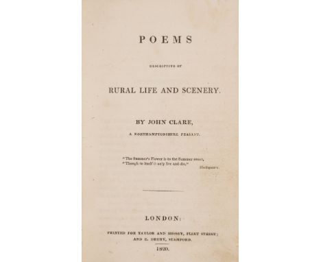 Clare (John) Poems Descriptive of Rural Life and Scenery, first edition, half-title, 10pp. publishers' catalogue at end, lack