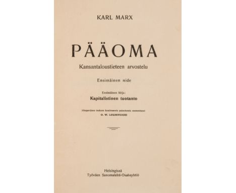 NO RESERVE Marx (Karl) Pääoma. [Das Kapital], first Finnish edition, contemporary ink ownership inscription to front free end