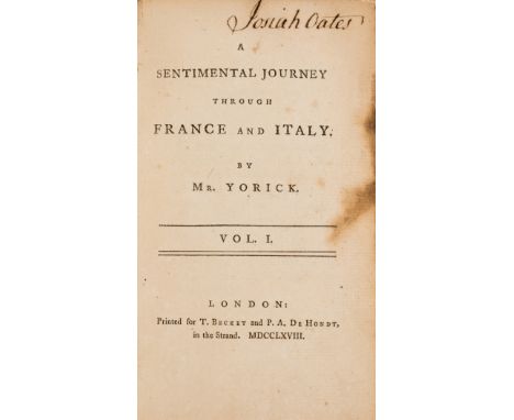 Sterne (Laurence) A Sentimental Journey through France and Italy, 2 vol., first edition, half-titles, list of subscribers, en