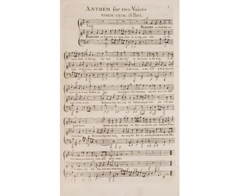 Music.- Greene (Maurice) Forty select anthems in score, composed for 1, 2, 3, 4, 5, 6, 7, and 8 voices, 2 vol. in 1, engraved