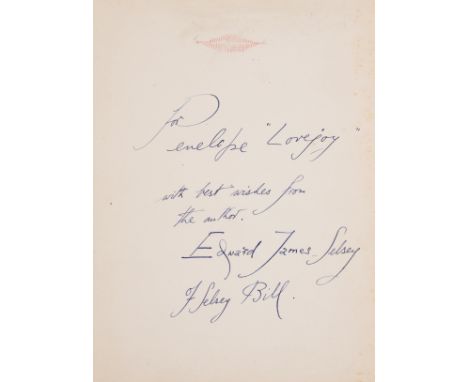 [James (Edward)], "Edward Selsey". So Far So Glad, number 3 of 750 copies, signed and inscribed by the author as Selsey to Pe