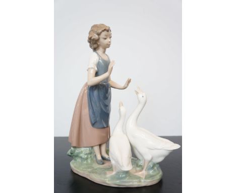 Large Nao figure of a girl &amp; 2 geese