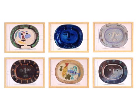 PABLO PICASSO, six quadrichromes Study of Plates, suite: Ceramiques 1948, 26.5cm x 36.5cm, hand coloured bobbin frames. (6) 