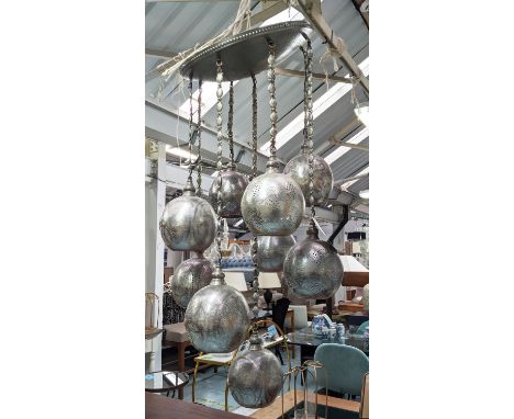 TURKISH CEILING LIGHT, 140cm drop approx, nine branch. 