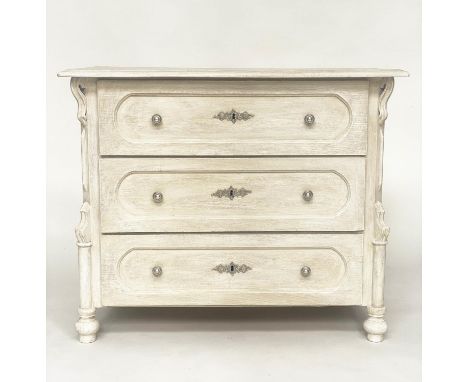COMMODE, 19th century French Napoleon III traditionally grey painted with three long drawers, 98cm W x 51cm D x 82cm H. 