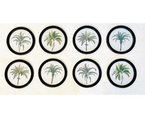 BOTANICAL PALM TREE PRINTS, a set of eight, framed 35 diam, each. 