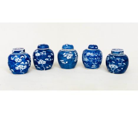 GINGER JARS, six various Chinese early/mid 20th century blue and white ceramic, each lidded including two pairs (one lid old 