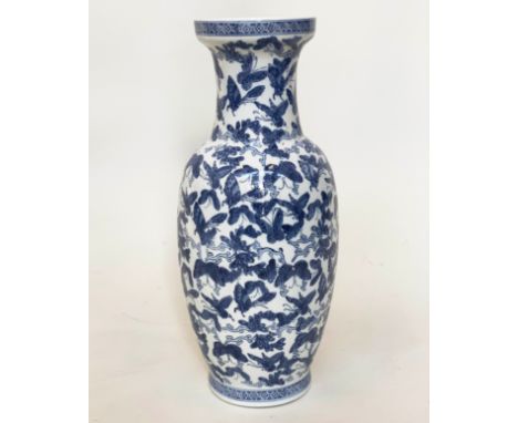 BUTTERFLY VASE, Chinese blue and white ceramic with all over butterfly design, 52cm H. 