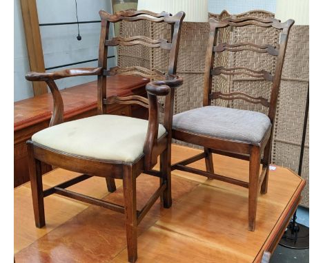 DINING CHAIRS, a set of eight, George III style, including two carvers, each carver 73cm W, reproduction ladder backs. (8) 