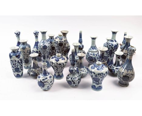 MINIATURE VASES, a collection of twenty five, 17cm approx. at tallest, Chinese export style blue and white ceramic, various. 
