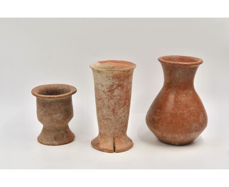 A Group ofThree Red Pottery Vessels, Neolithic period, Hongshan culture, c. 4500-3000 BC H:16cm, 15cm, 10cm