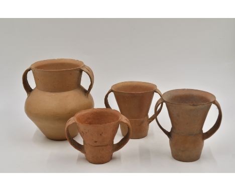 Four Red Pottery Handled Jars, Neolithic period, Qijia culture, 2050 - 1700 B.C.Reference.For A similar three red pottery ves