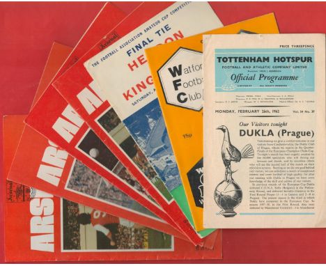 7 x Vintage Official Football Programmes Including Tottenham Hotspur v Dukla (Prague) 1962, Watford v Wimbledon 1978, Hendon 