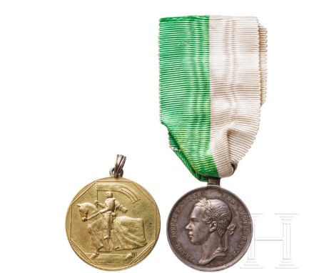 Zwei Medaillen, Österreich  Silberne Denkmünze für die Tiroler Landesverteidigung 1848 mit dem Profil des jugendlichen Kaiser