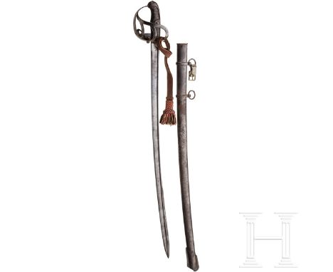 Säbel M 1852/79 für Mannschaften der Kavallerie  Leicht gekrümmte Steckrückenklinge (narbig), an der Wurzel der Herstellerste