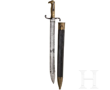 Pionierfaschinenmesser M 65/71  Nummerngleich. Kräftige Sägerückenklinge (fleckig, stellenweise narbig), an der Wurzel der He
