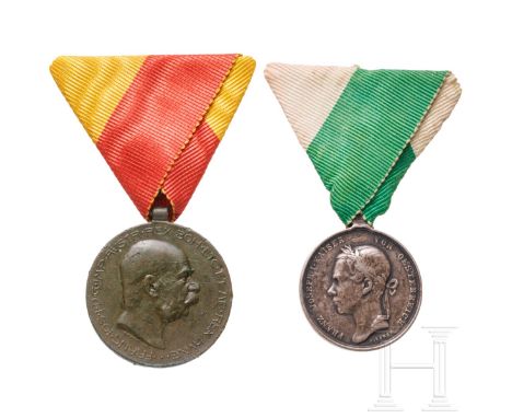 Zwei Medaillen, Österreich  Silberne Denkmünze für die Tiroler Landesverteidigung 1848 mit dem Profil des jugendlichen Kaiser