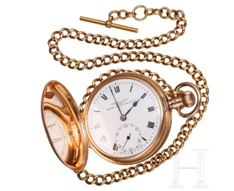 Goldene Savonnette von Kendal &amp; Dent, London  Weiß emailliertes Zifferblatt mit schwarzer Aufschrift "Kendal &amp; Dent -