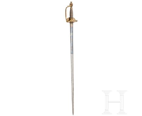 Degen M 1796 für Offiziere der Infanterie  Kräftige, beidseitig gekehlte Rückenklinge (fleckig, Närbchen) mit Mittelspitze, b