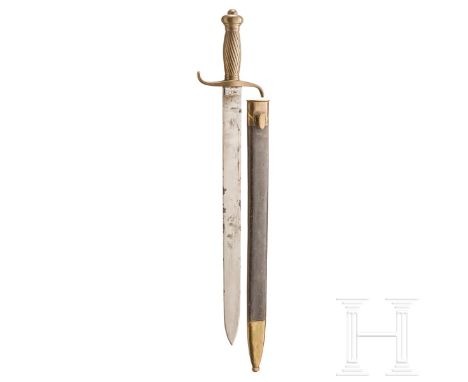 Infanterie-Faschinenmesser M 1852  Nummerngleiches Dienststück. Gerade Keilklinge (fleckig) mit Mittelspitze, an der Wurzel d