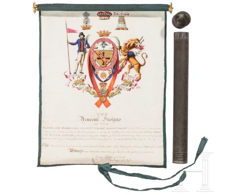 "The Armorial Ensigns of the Right Honorable Horatio Lord Viscount Nelson" - handgemalte Wappendarstellung von Sir George Nay