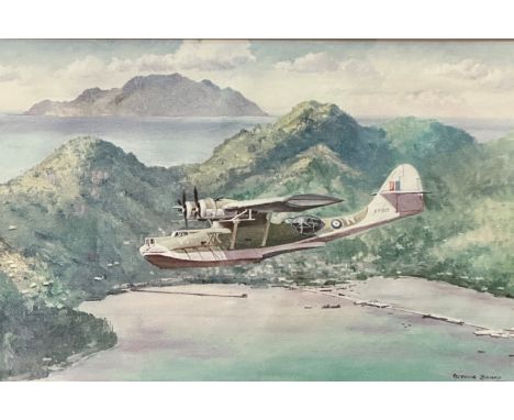World War II Royal Navy Flying Boat, after Arthur Banks, print, glazed ebonised frame, (25cm x 38cm)