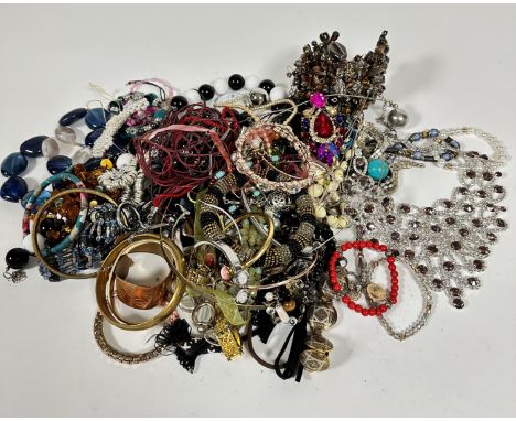 A paste set collar style necklace, miscellaneous bead bracelets and necklaces, cuff style ceramic mounted bracelet, miscellan