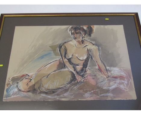 NUDE STUDY, heightened watercolour, "Portrait of Reclining Nude", 22" x 30" 