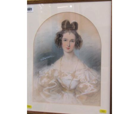 LAURE GIRARD, signed 19th Century  Portrait of Young Lady in lace dress", 13" x 9.5" 