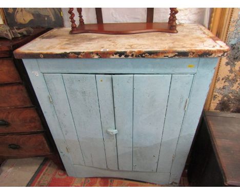 PAINTED PINE CUPBOARD, enamel topped twin door blue painted pine cupboard, 36" width 