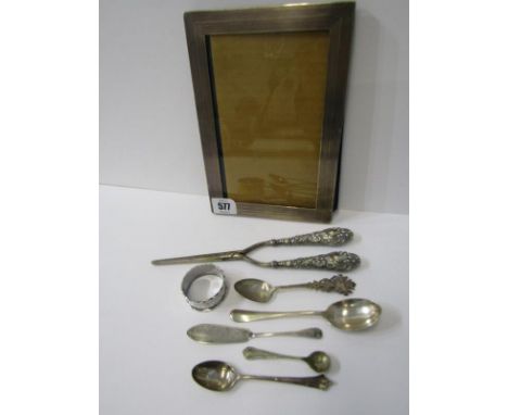 SILVER PHOTO FRAME, rectangular form silver frame with engine turned decoration, London HM, a pair of glove stretchers with s