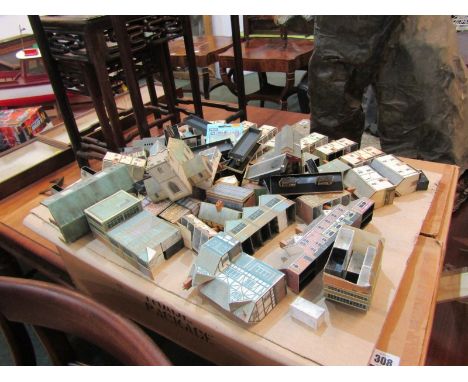 'N' GAUGE RAILWAYS, A quantity of 'N' gauge engine sheds, buildings, houses, scenery and control units