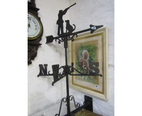 WROUGHT IRON, wall mounted weather vane with Huntsman cresting, 37" height 